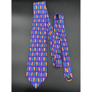 KRIZIA UOMO Silk Tie Mens Purple Colorful Geometric Pattern 100%‎ Silk USA